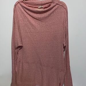 We The Free Women's Pink Bateau Neck Rib Long Sleeve Tunic Top Size M